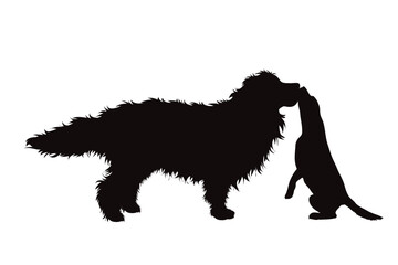 Vector silhouette of pair of dogs on white background.