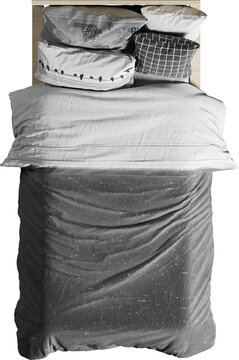 Top view of single bed with headboard	