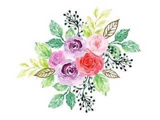 Rose Watercolor Illustration painting bouquet blossom plants