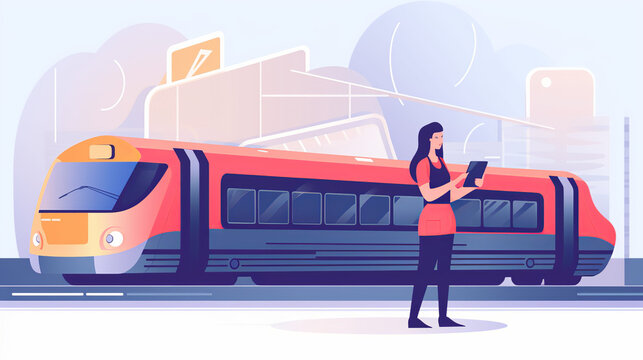 Train Ticketing With Mobile Online Booking Serves Vector. Generative Ai