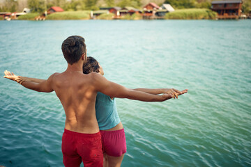 couple enjoying and relaxing at morning on vacation