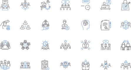 Organizational center line icons collection. Efficiency, Productivity, Collaboration, Management, Coordination, Decentralization, Innovation vector and linear illustration. Clarity,Focus,Efficacy