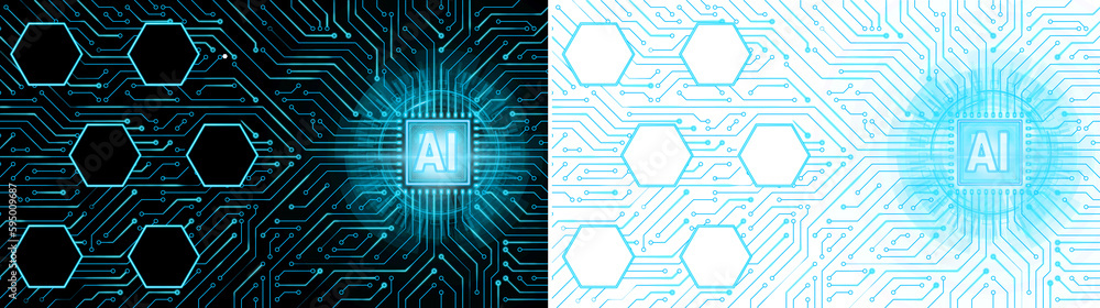 Poster abstract blue circuit board background. artificial intelligence concept. 3d rendering transparent ba