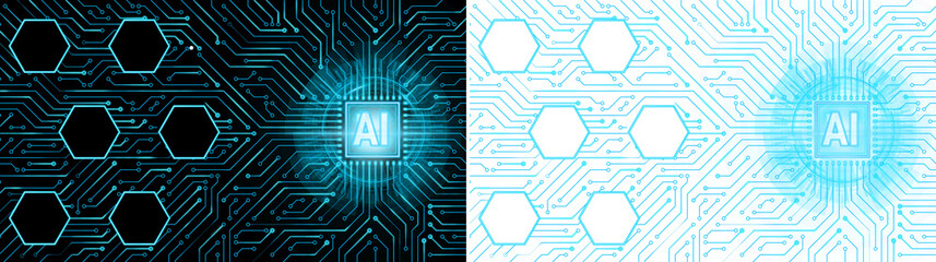 Abstract blue circuit board background. Artificial intelligence concept. 3D Rendering transparent background