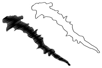 Lake Kara-Suu (Kyrgyzstan, Kyrgyz Republic) map vector illustration, scribble sketch Kara Suu or Kapacyy map