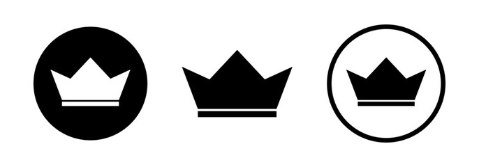 Three sign. Design simple symbol of crown. Black vector icon set of royal crown. 