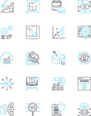 Computing power linear icons set. Computation, Processing, Cycles, Performance, Parallelism, Algorithms, Efficiency line vector and concept signs. Scalability,Capacity,Power outline illustrations