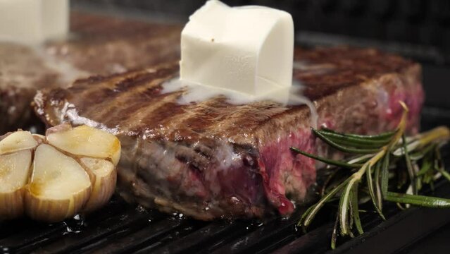 meat steak on electric grill. grilled beef