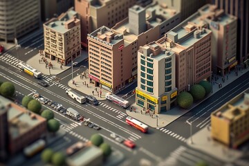Miniature concept. Tiny city, miniature buildings.