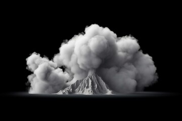 grey co2 emissions smoke exhaust from volcano on black, isolated - industrial 3D illustration. Generative AI