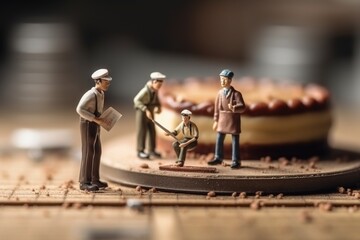 Miniature concept. Mans working in a dessert.