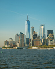 Fototapeta na wymiar View of Lower Manhattan from the Staten Island Ferry, Staten Island, New York
