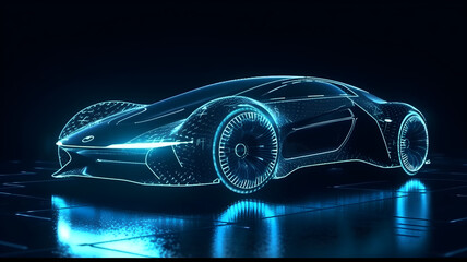 hologram futuristic electric car ,generative ai - obrazy, fototapety, plakaty