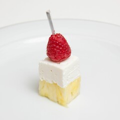 Closeup of a delicious appetizer served on a white plate