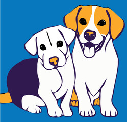 Vector design of two domestic dogs isolated on a blue background