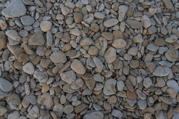 Pebble beach. Stone pebbles. Stone background.