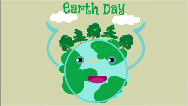 Eco planet animation with squiggle style.Green earth with tree motion graphic elements.Global rotating with green environment concept