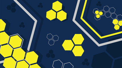 4K ultra high definition Abstract background, modern hexagonal shapes, dark blue yellow. Use for decoration, illustration, backdrop, wallpaper.