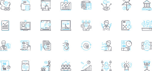 Brand skills linear icons set. Innovation, Strategy, Creativity, Design, Branding, Marketing, Communication line vector and concept signs. Digital,Advertising,Analytics outline illustrations