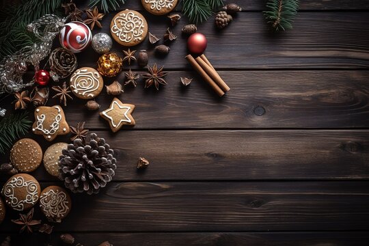 Christmas wooden BG, space for text ,generative AI