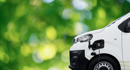 Electric delivery van on a green background  © scharfsinn86