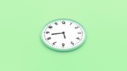3d rendering of a green wall clock on a green background.