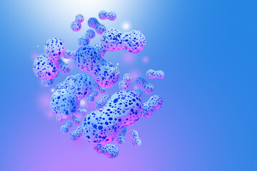 Background with Lactobacillus. Bifidobacteria in body. Microorganisms background. Lactobacillus on purple. Bifidobacterium concept for health treatment. Probiotics, microbiome. 3d image