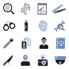 Crime Investigation Icons. Two Tone Flat Design. Vector Illustration.