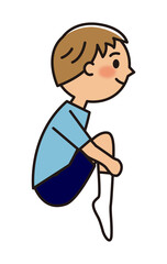 トランポリンをする男子_膝をかかえて飛ぶ