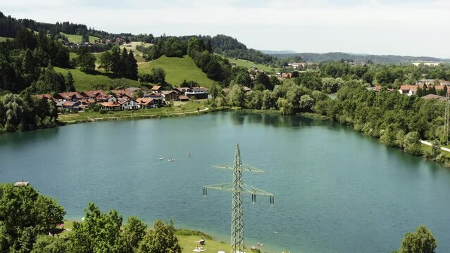 Drone view over Sonthofen town on a lake coast in Bavaria, Germany