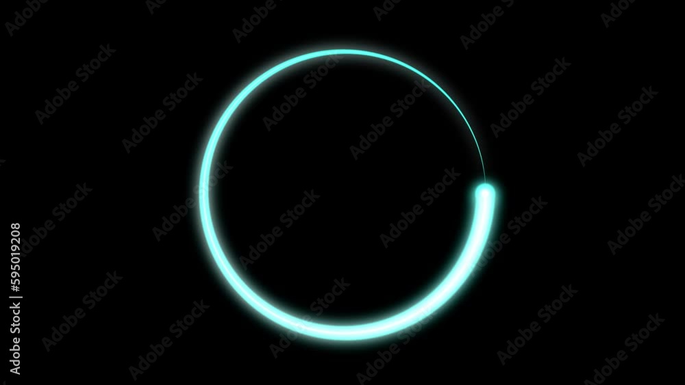 Poster modern glowing progress loading circle, neon process icon animation 4k on black background.