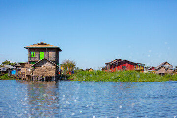 Fototapeta premium Inle Lake and houseboats, Myanmar, Burma