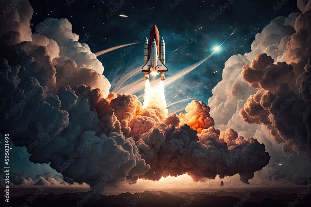 Canvas Prints rocket blast off, with stars and clouds in the background, created with generative ai