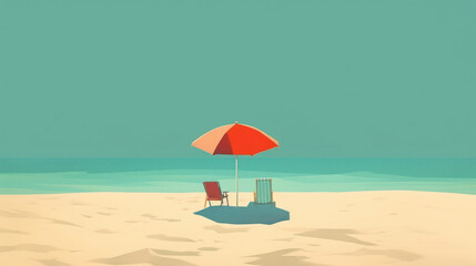Minimal tropical beach background. Retro tone color style. Summer holiday and travel vacation concept. Generative ai.