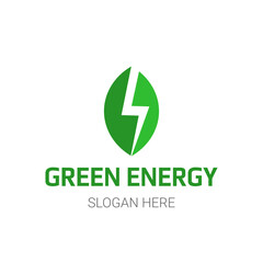 Green energy logo, leaf and energy symbol for eco friendly technology