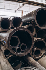 pattern on pile of HDPE pipes, industrial background