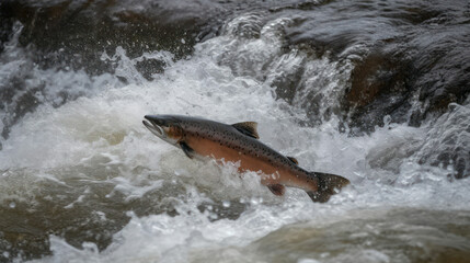 Fototapeta premium Salmon go to spawn . generative AI
