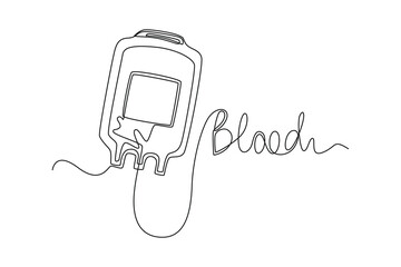 Obraz premium Continuous one line drawing blood bag with tube forming inscription blood. World blood day concept. Single line draw design vector graphic illustration.