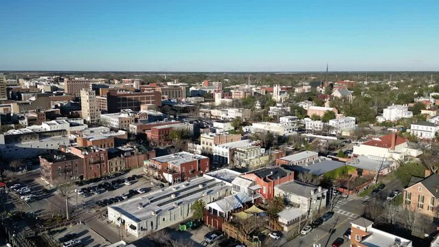 Drone timelapse shot over the Riverwalk in Wilmington, NC on a clear winter day