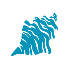 Snail sea shell. Marine underwater twisted seashell. Spiral shape. Undersea mollusc. Animal and wildlife. Blue silhouette. Vector illustration isolated on white background