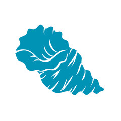 Snail sea shell. Marine underwater twisted seashell. Spiral shape. Undersea mollusc. Animal and wildlife. Blue silhouette. Vector illustration isolated on white background