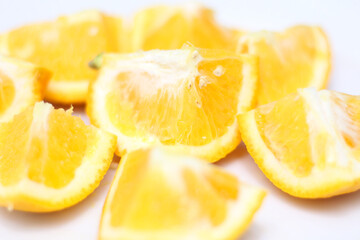 pieces of orange. orange ready to be consumed. orange with selective focus..