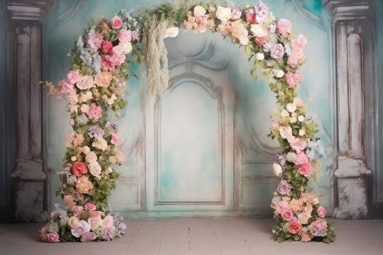 floral arch vintage background for photo studio. generative AI