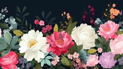 Beautiful spring flowers floral background. Generative AI.