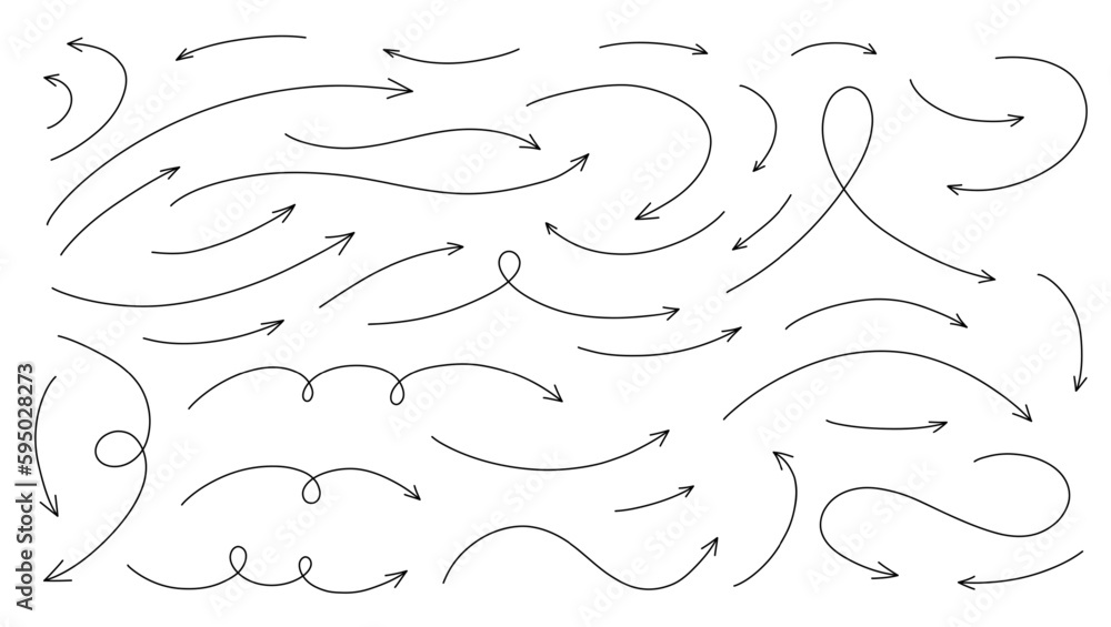 Canvas Prints hand drawn thin line arrows set. vector curvy and wavy arrows isolated on white background.