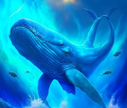 Blue Whale in water, AI generated Image, Blue Whale