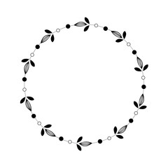 Naklejka premium Floral wreath isolated on white background. Black floral wreath frame vintage style. Hand drawn ornamental element. Vector stock