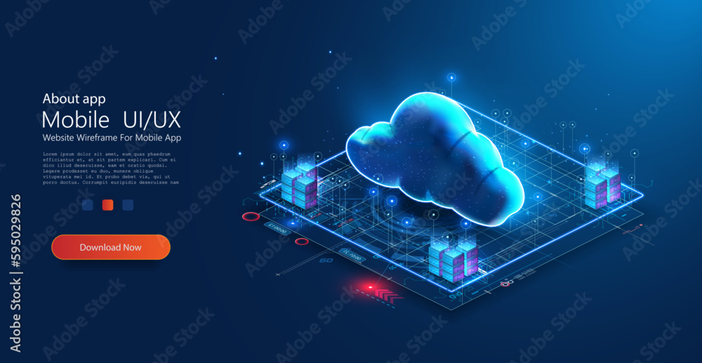 Leinwandbilder cloud storage for downloading an isometric. a digital service or application with data transmission.
