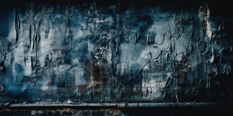 Fototapeta premium Black dark navy blue texture background for design. Toned rough concrete surface. A painted old building wall with cracks. Close up. Distressed, broken, crushed, collapsed, destruction
