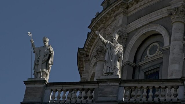 Beautiful shot of  statues of the Frederiks Church in Copenhagen, Denmark